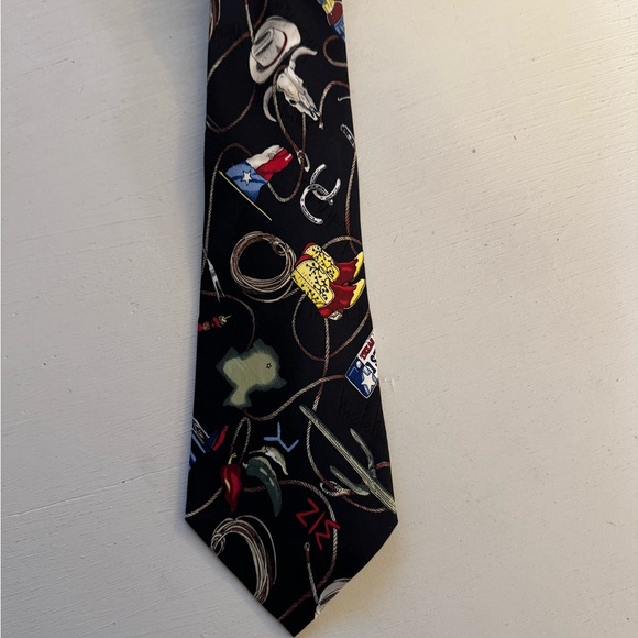 Nicole Miller Men's Black Cowboy Texas Tie 1996 100% Silk Hand Sewn‎ - Picture 1 of 8